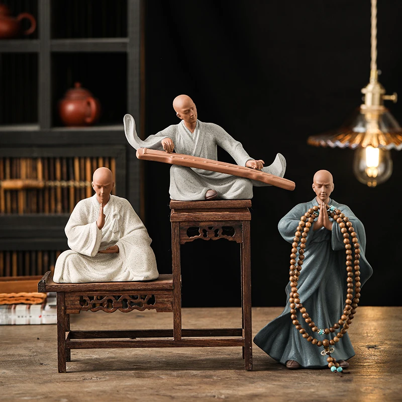 创意和尚摆件禅意陶瓷人物小沙弥新中式家用客厅茶室书房桌面摆设