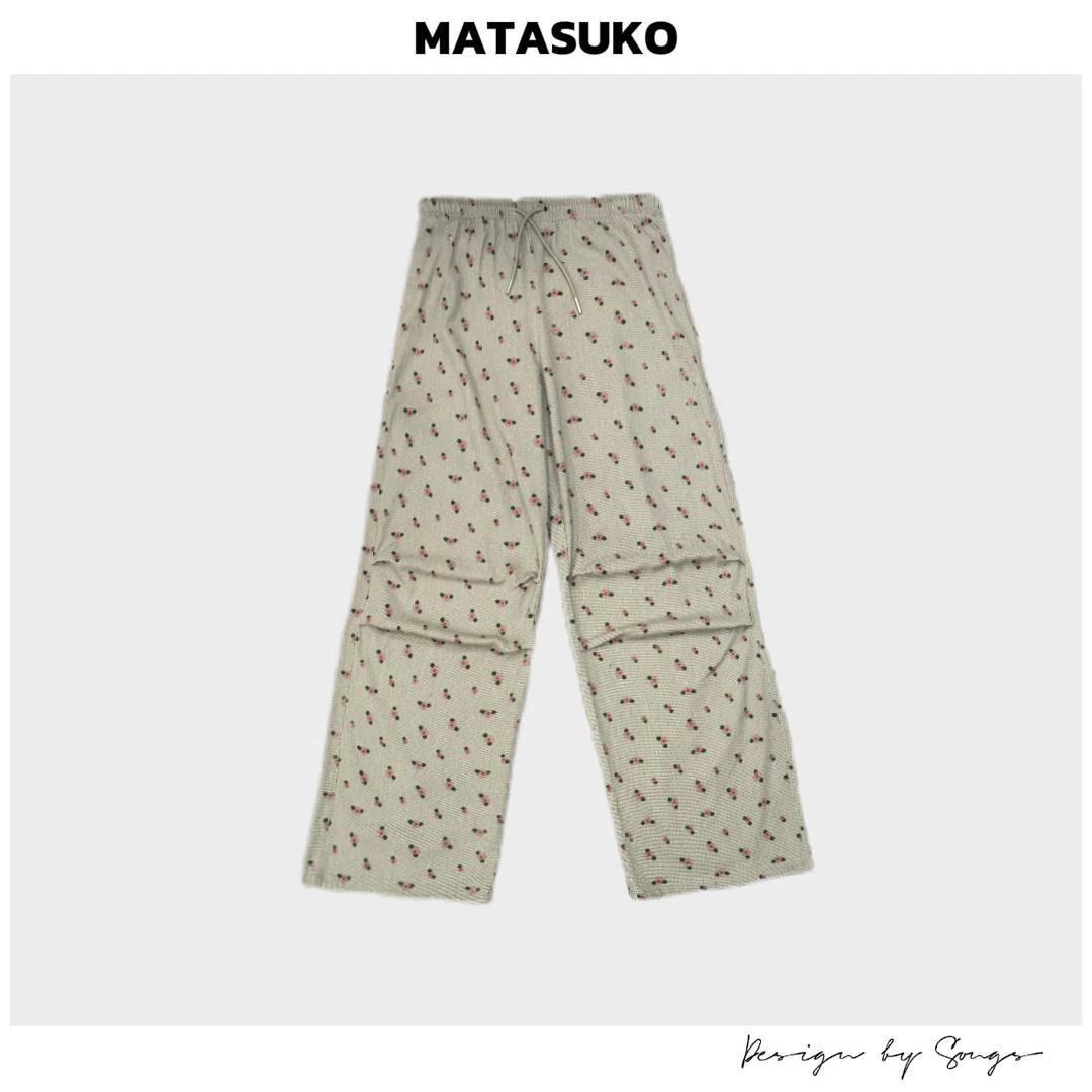 MATASUKO 碎花系列 水洗软棉面料 抽绳捏褶休闲裤