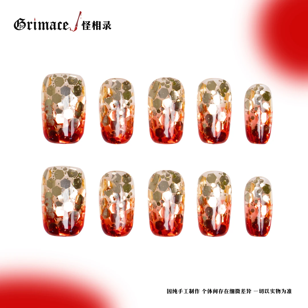 【红双禧】怪相录新年系列纯手工穿戴式美甲/纸醉金迷风/爆闪美甲