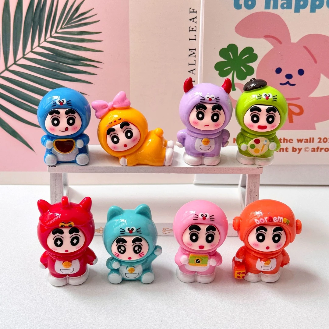 【双许愿+九宫格】哆啦打工人小新实色diy饰品桌面车载摆件可爱创意