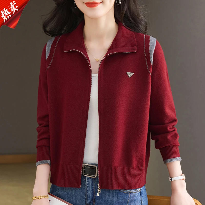 【原版正品】羊毛衫女秋冬季新款气质针织开衫双拉链设计感毛衣外套