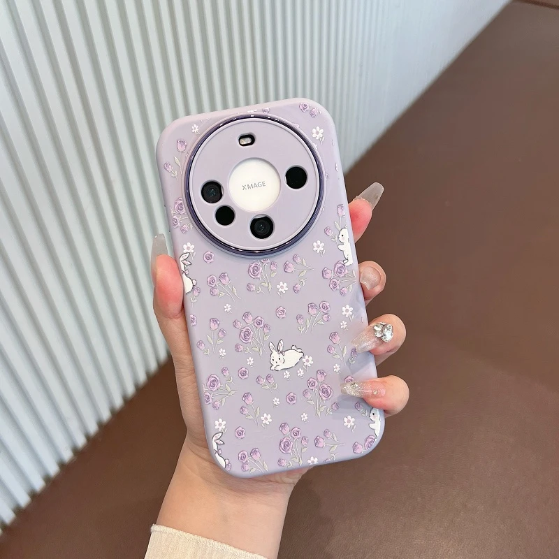 适用于华为mate60手机壳新款mate60pro紫色玫瑰花m60pro+防摔软壳