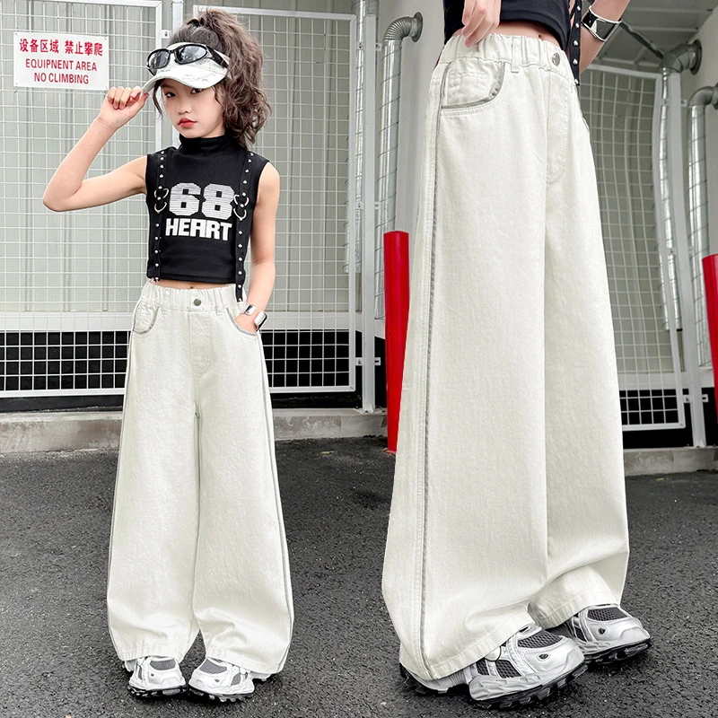 女童夏季牛仔直筒裤薄款2025新款6-12岁中大童女孩洋气时髦阔腿裤