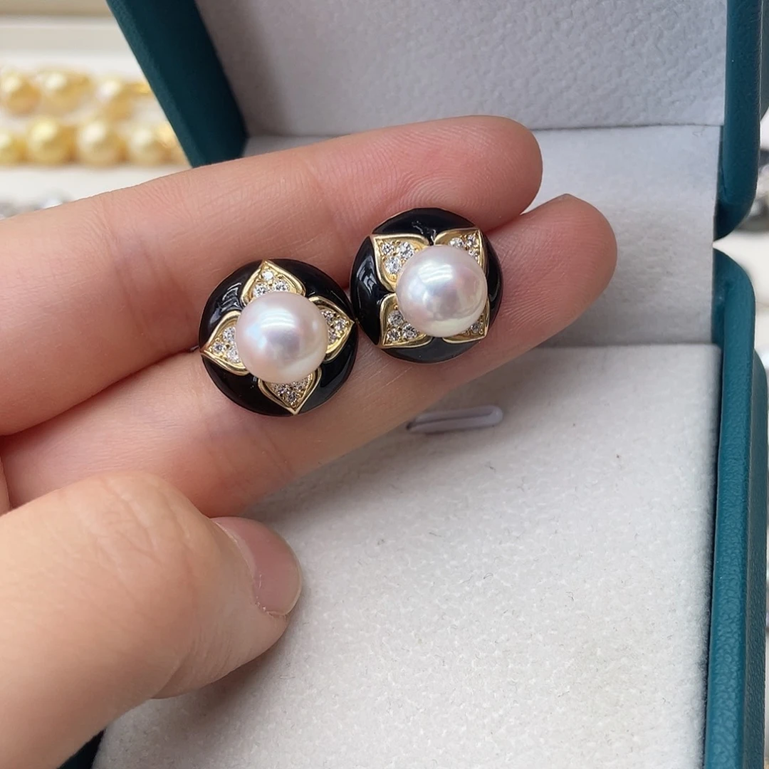 银S925镶嵌海水珍珠耳饰