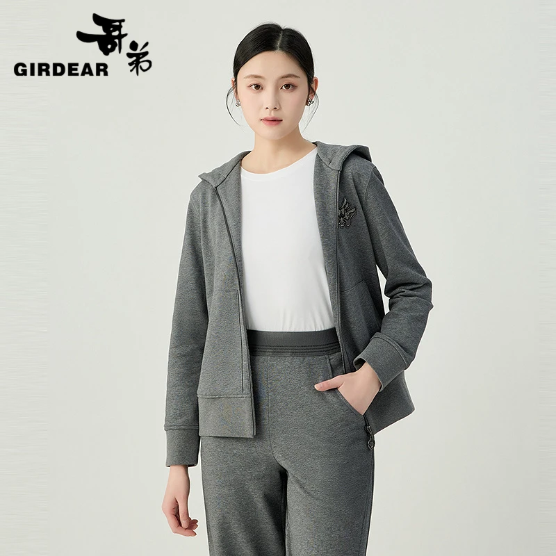 GIRDEAR/哥弟哥弟 时尚连帽长袖女士拉链休闲春季外套1400801