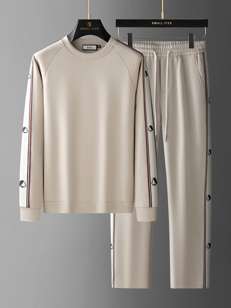秋季男士高端莫代尔棉空气层撞色潮流卫衣两件套休闲圆领运动套装