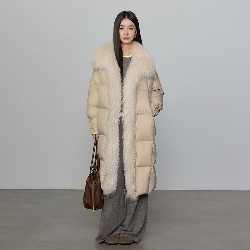 北极契约 进口貉子毛大毛领长款羽绒服女90白鹅绒泡芙鹅绒服25154
