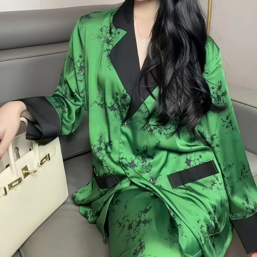 2025新款高时尚大气印花冰丝睡衣女高级感轻奢家居服套装可外穿