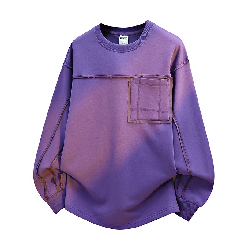 【秋季卫衣】蝈蝈原创大码时尚新款百搭宽松明线拼接设计套头卫衣