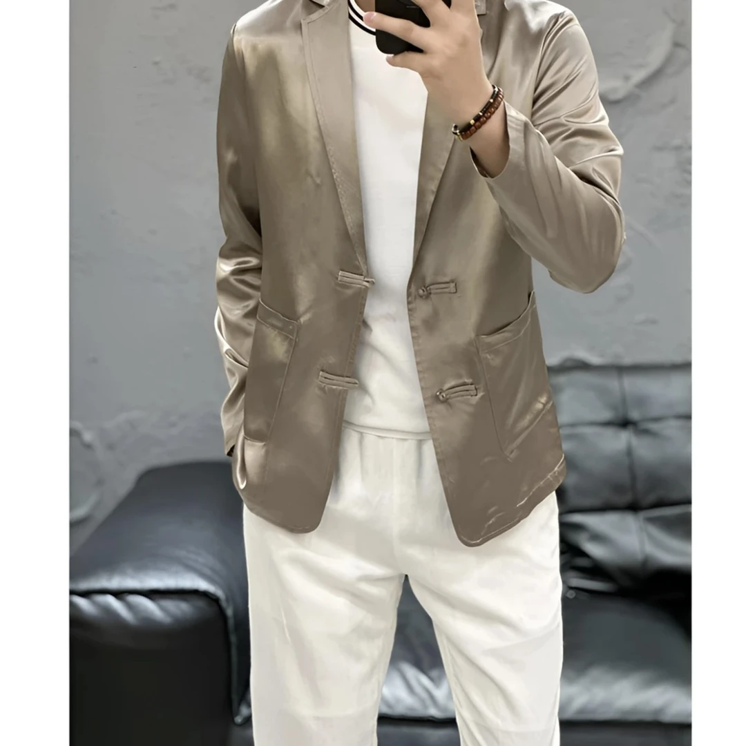 男式盘扣平驳领春季休闲西装春夏新款轻奢高品质简约高级感男装