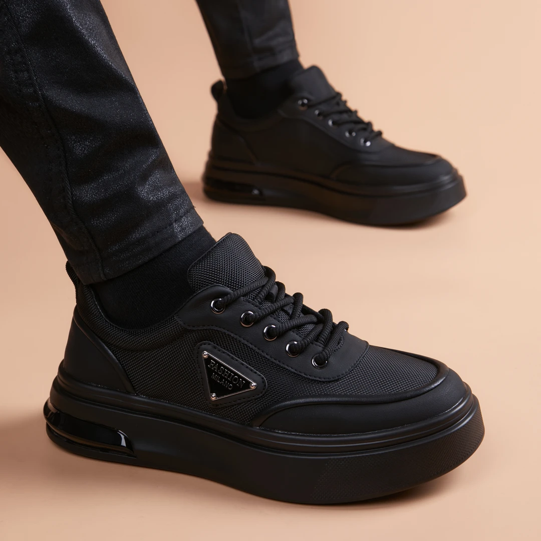 皮鞋男2025新款秋季网面透气英伦潮流百搭黑色厚底内增高休闲男鞋