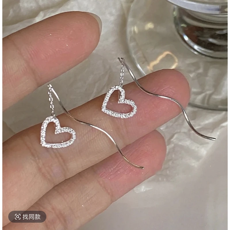 足银耳饰 s999足银爱心流苏耳线女甜美简约心形轻奢高级感耳饰