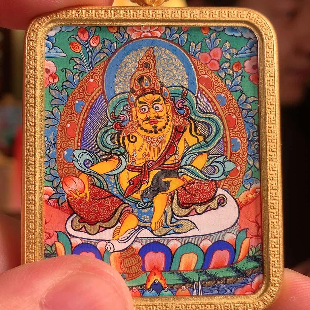 吊坠热贡纯手绘唐卡黄财神