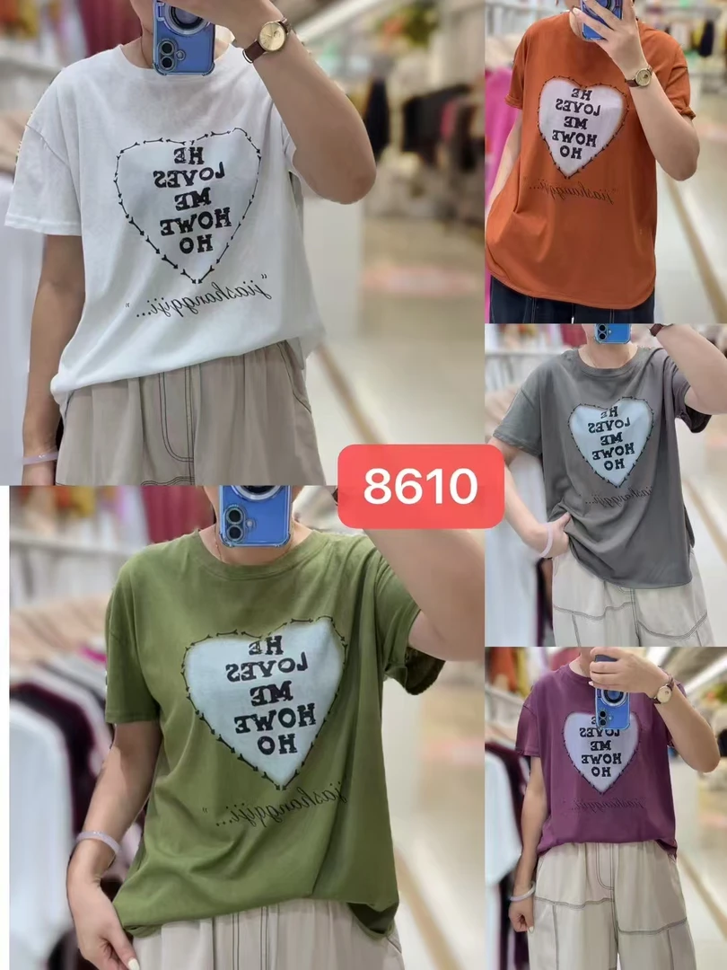 时尚复古文艺风，雪花棉韩版百搭短袖T恤半袖女式2025新款夏季宽松