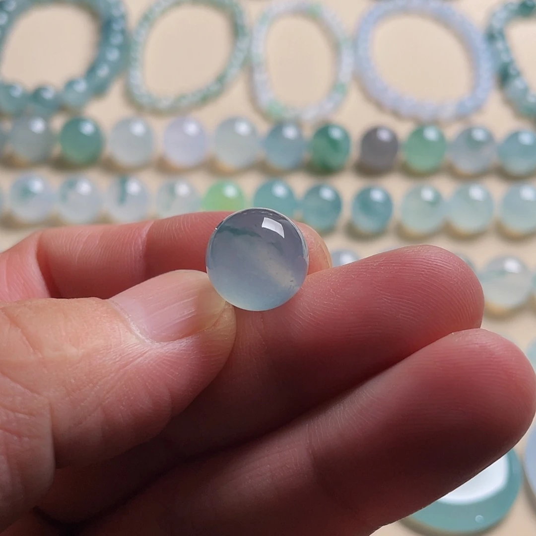 翡翠散珠天然缅甸翡翠A货，12.9mm