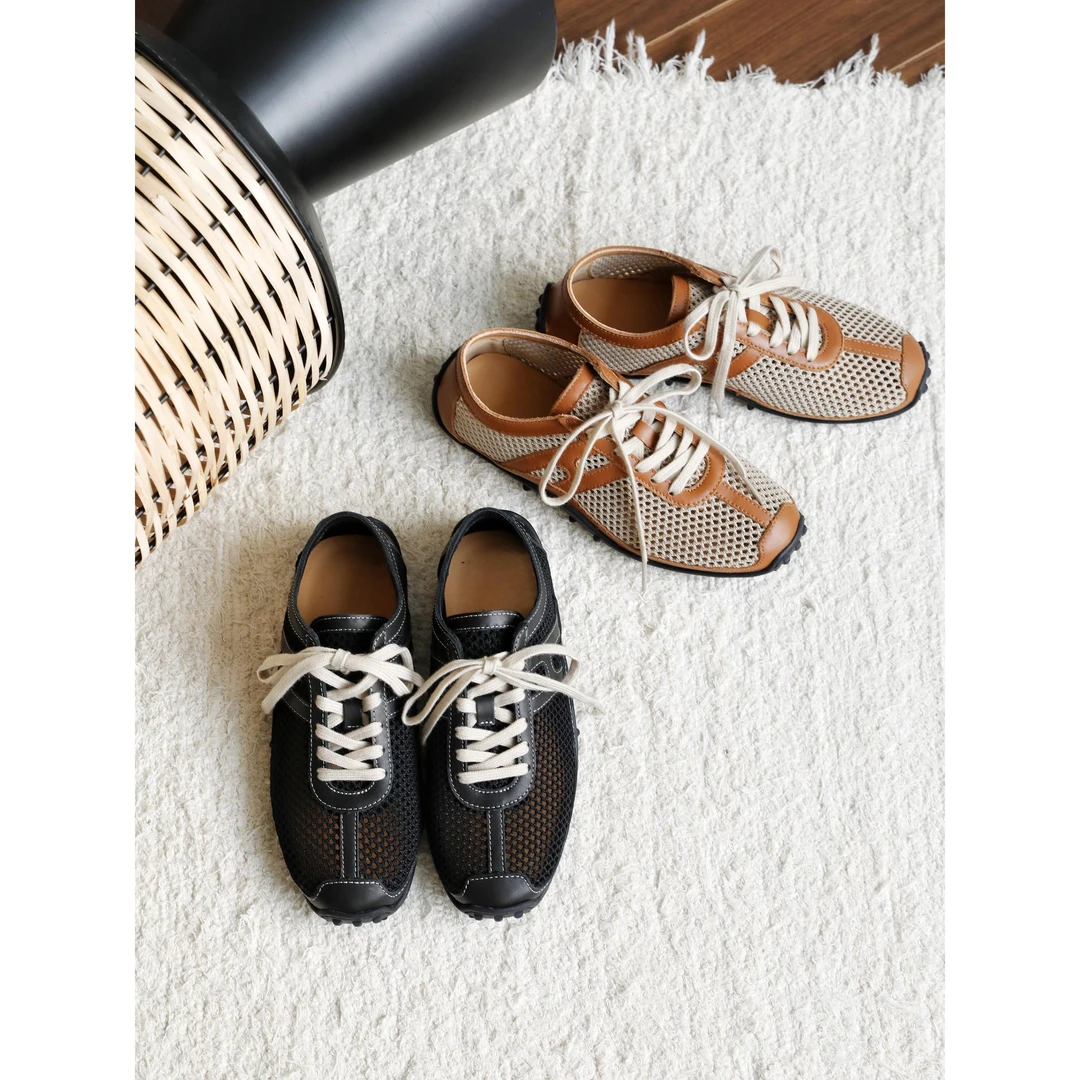 法国TOUCH MISS 透气网面拼接休闲鞋女平底系带运动鞋百搭单鞋