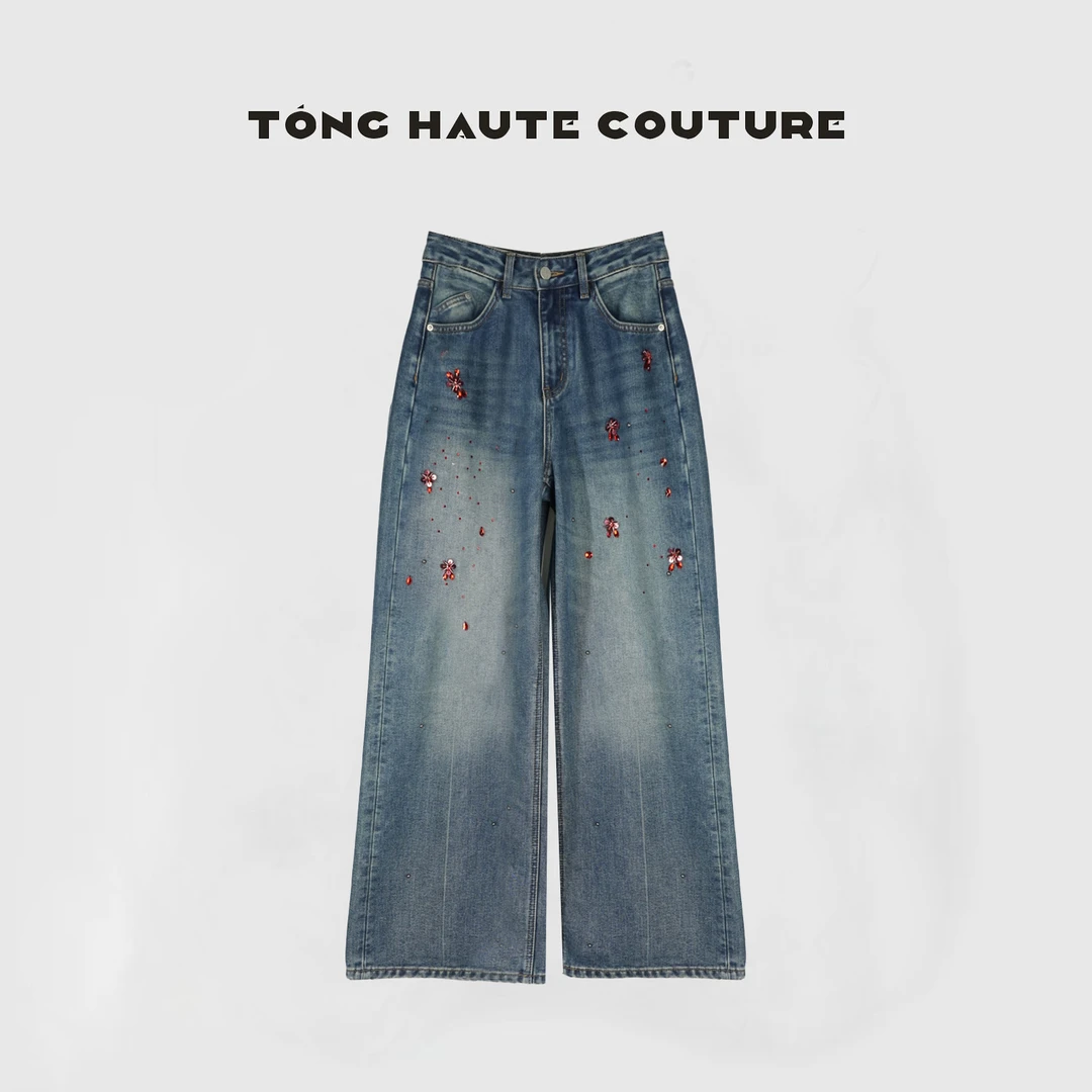 【烟雨】冬季新款高级感微弹印花加绒牛仔裤 YK174