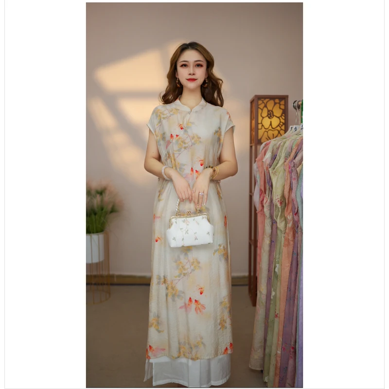 玺麻【黄金鱼】月亮袖005新款夏季女装连衣裙新中式气质百搭显瘦