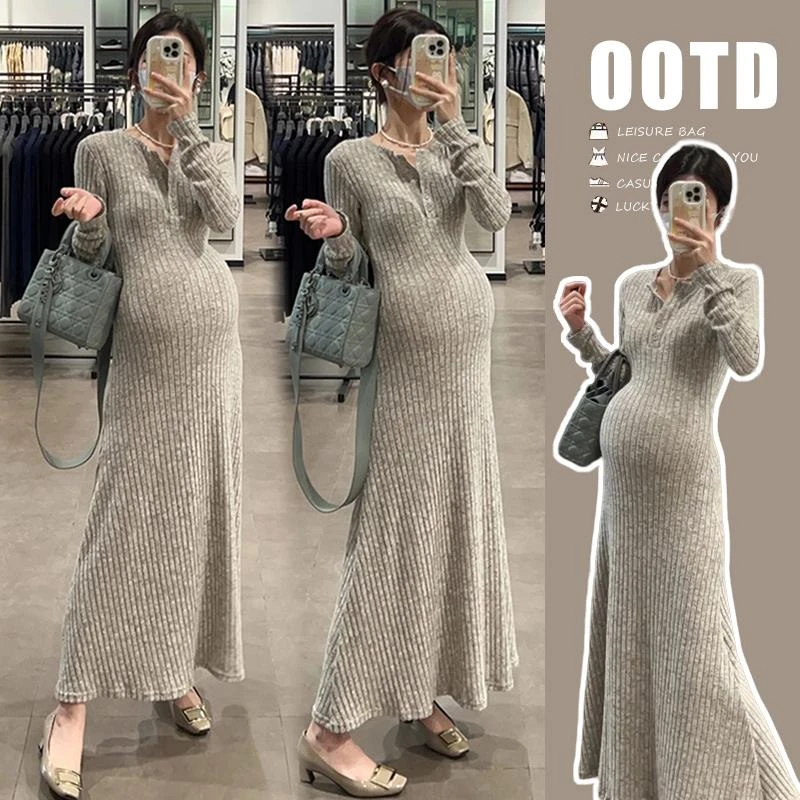 孕妇秋装洋装时尚2025新款秋孕妈穿搭洋装显瘦辣妈长袖裙子孕妇