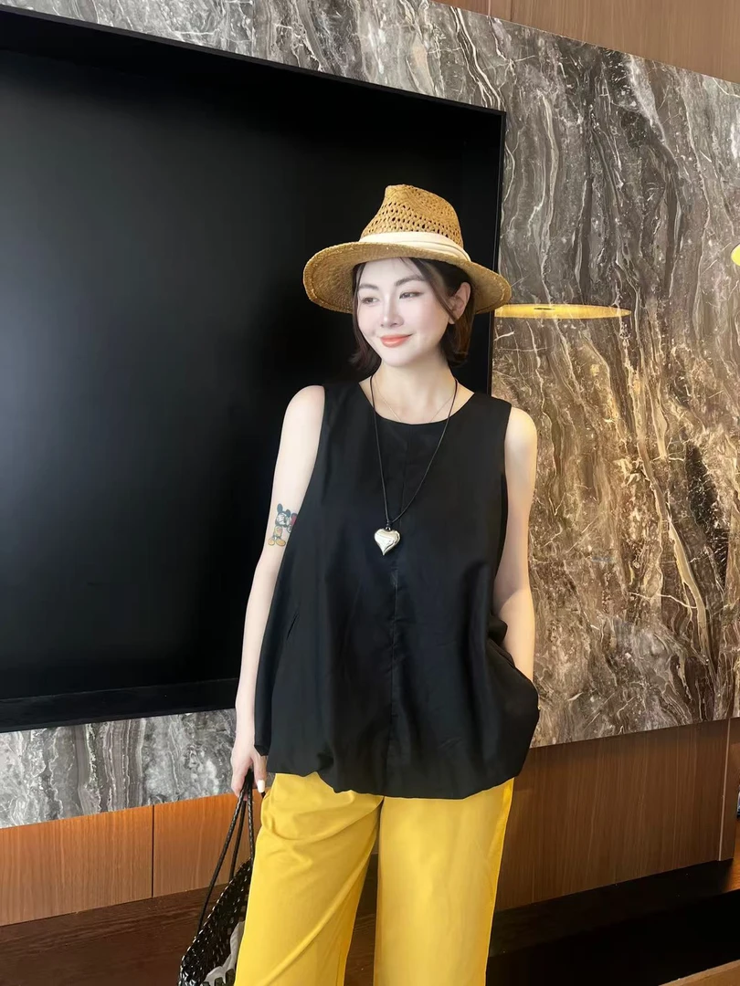 韩系无袖花苞背心甜美减龄上衣女夏季宽松型极简风洋气背心