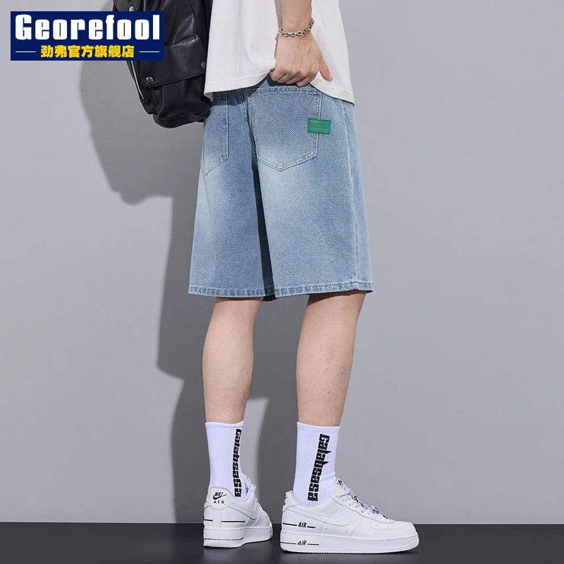 星空纹牛仔短裤男士2025新款夏季薄款宽松直筒潮牌休闲五分中裤子