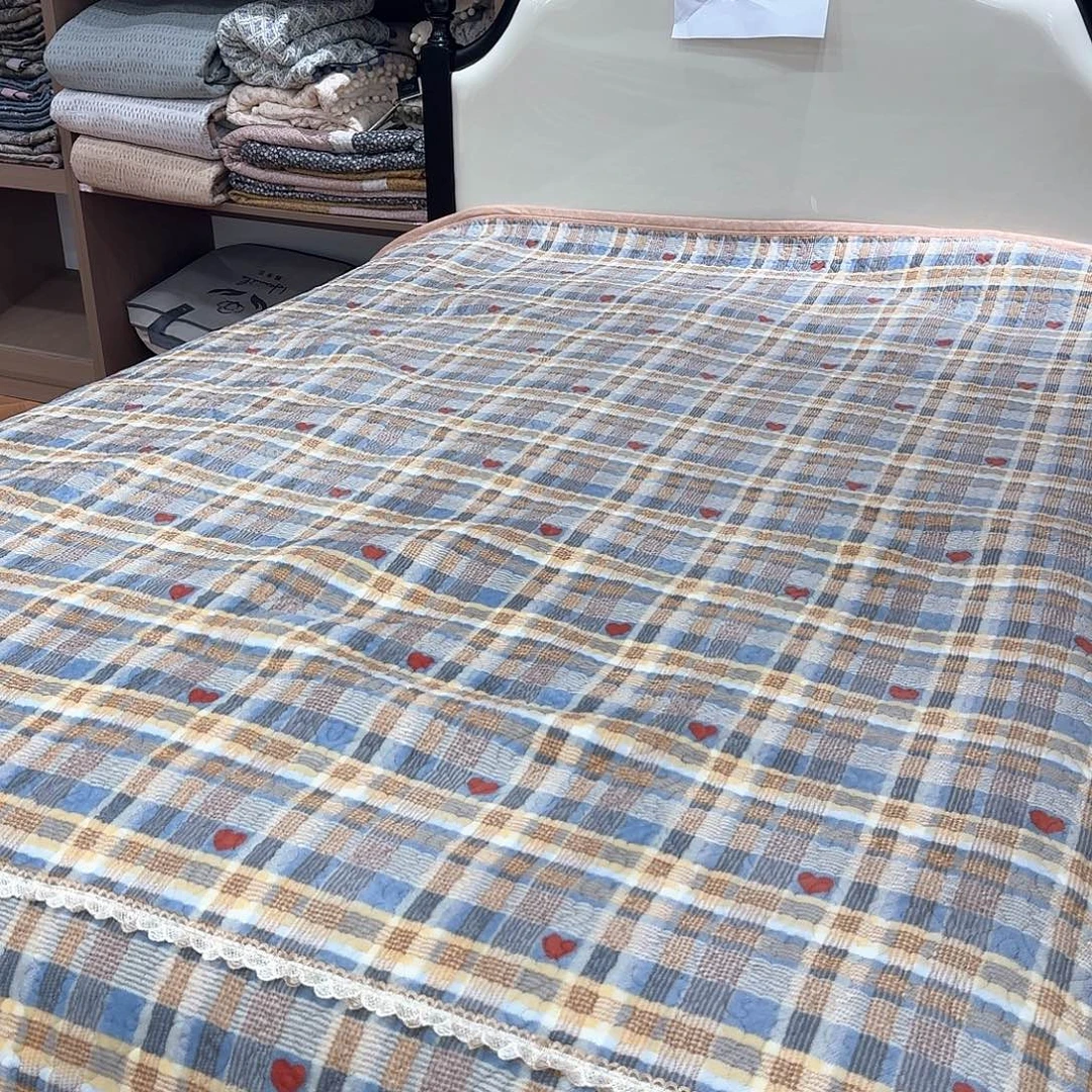 原驼毛马正身毛3.5牛奶绒蓝色红爱心格子