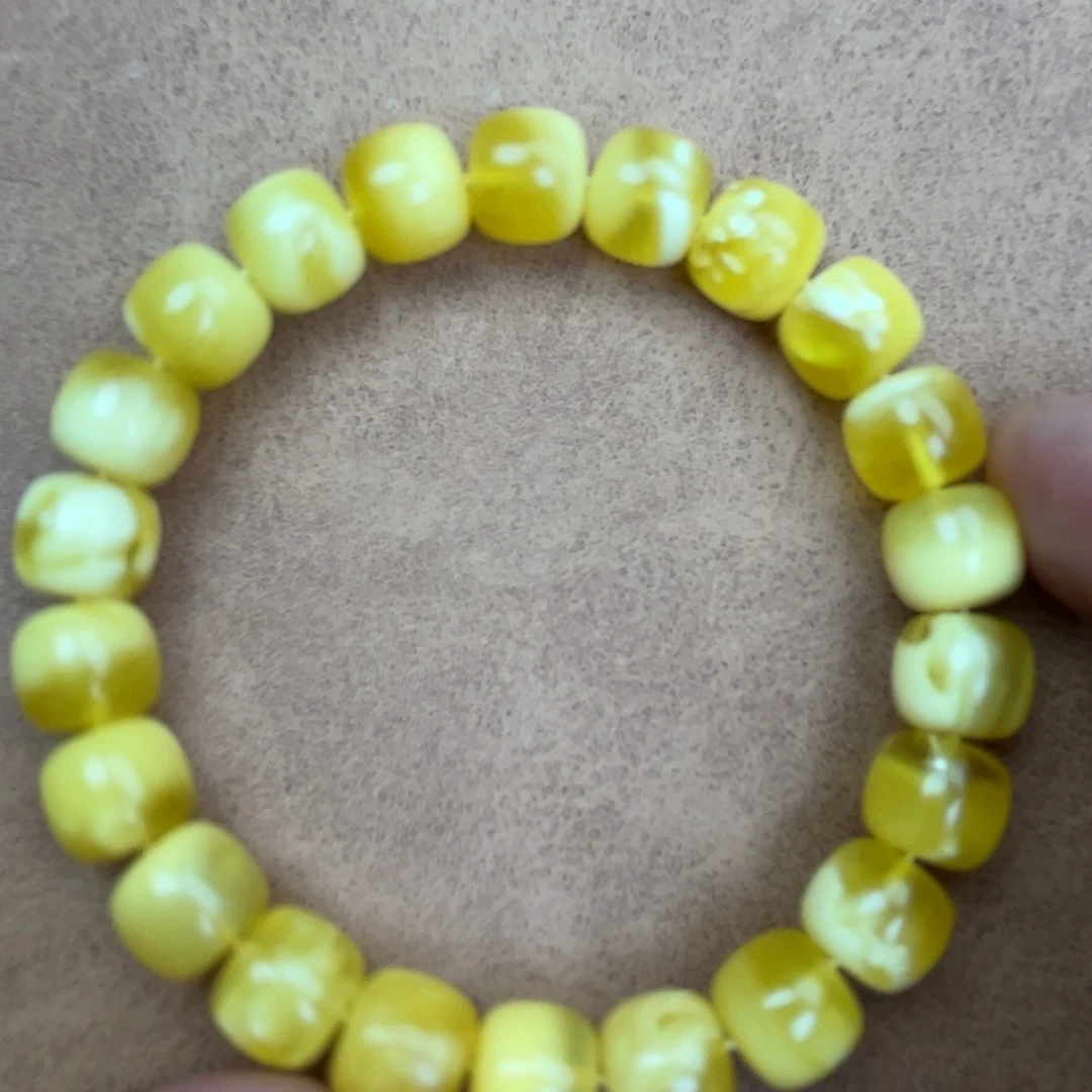 蜜蜡未镶嵌手串纯天然俄料金白9.5*8.5腕口16+