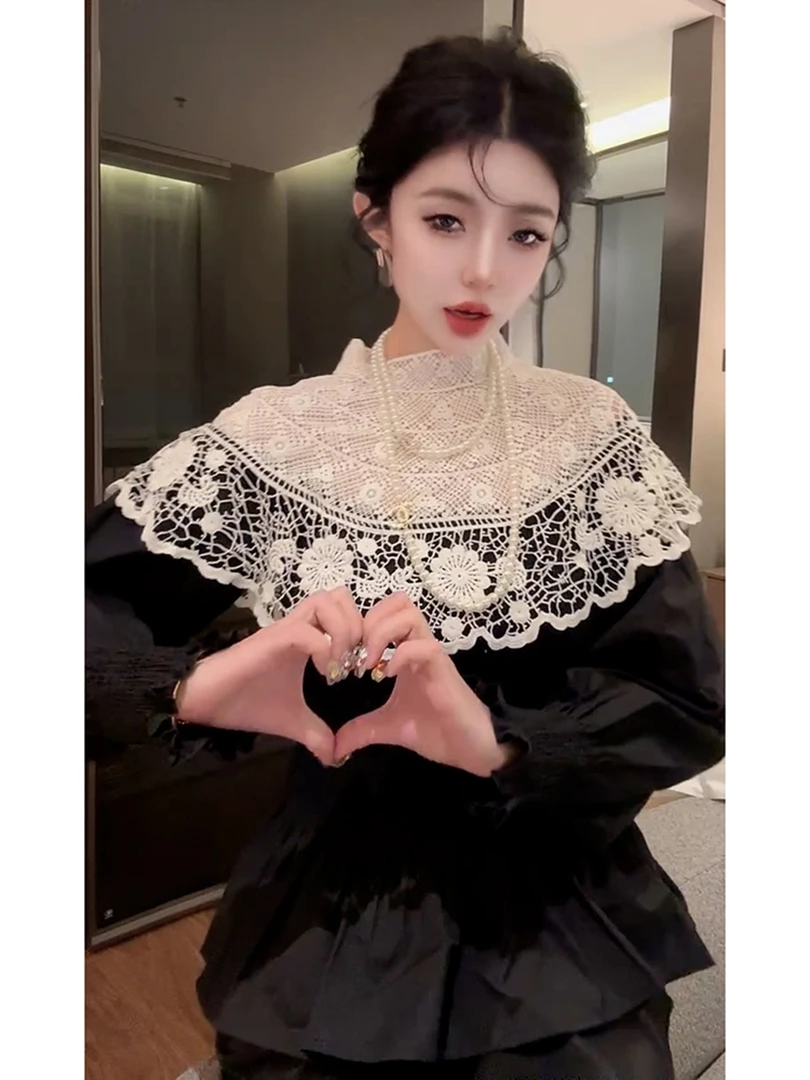 韩系chic洋气减龄高级感超好看上衣别致独特绝美拼接长袖衬衫女秋