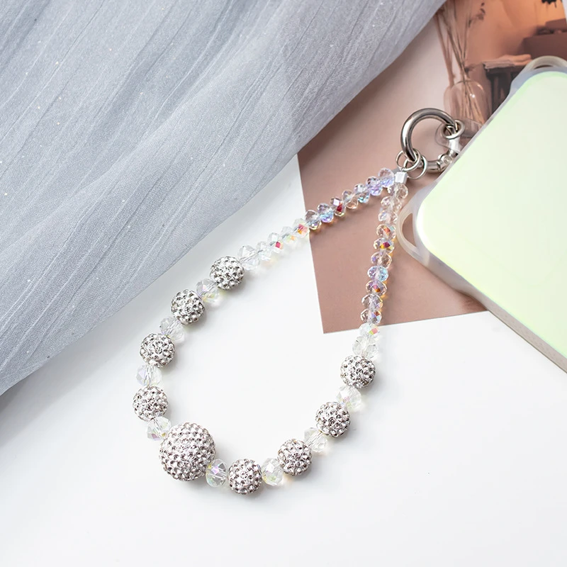 #3新款挂绳短款珍珠手机链彩钻手机壳链条手腕带手机绳手機掛繩