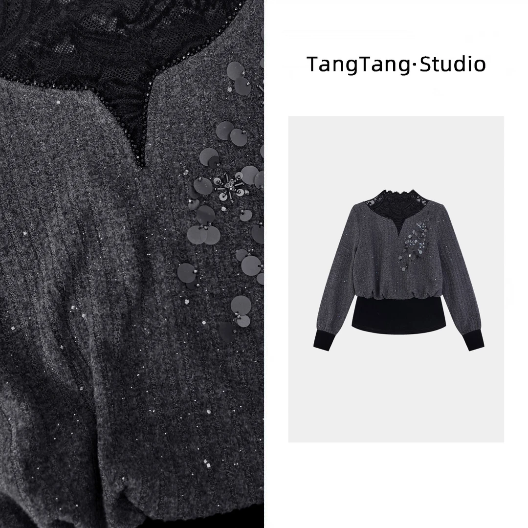 【冰冰微胖定制】珠帘玉梦上衣高级气质收腰显瘦卫衣上衣女-2513025