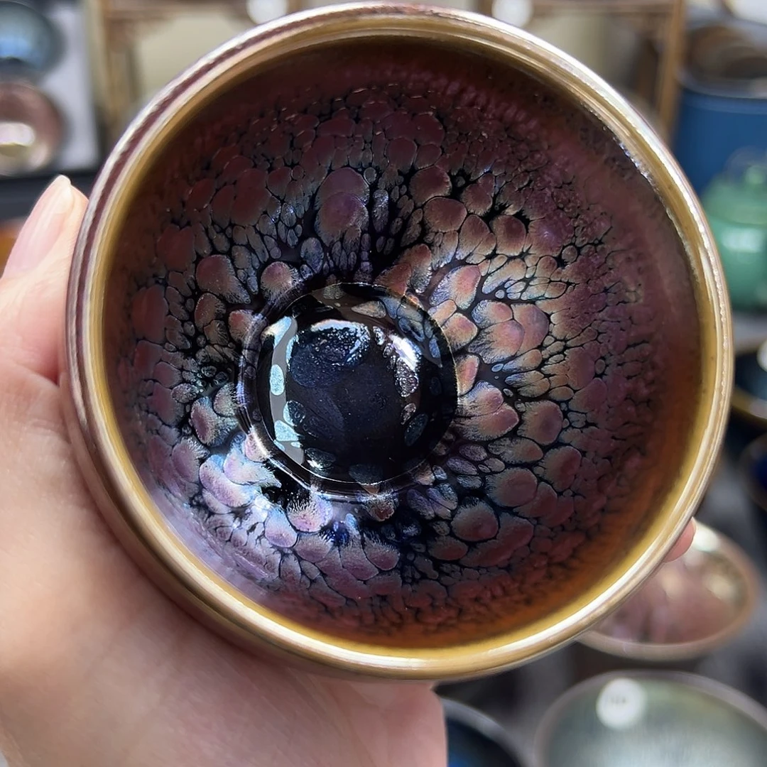 茶盏彩金釉滴手工