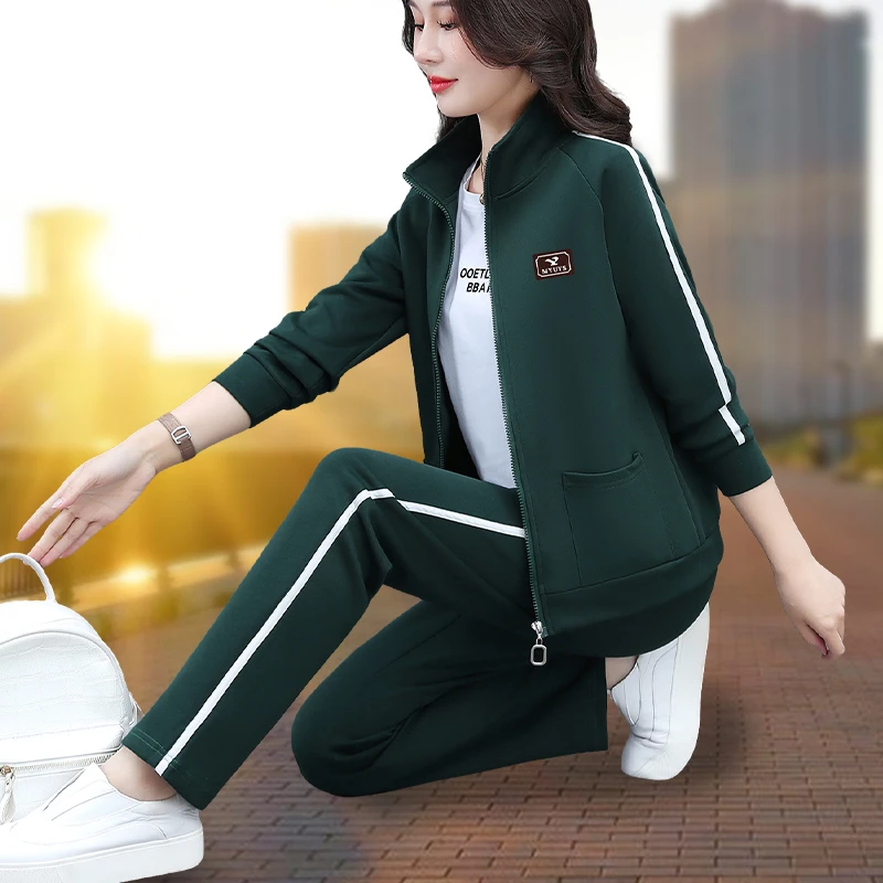 立领外套运动套装女2025新款春秋宽松韩版时尚减龄显瘦休闲三件套