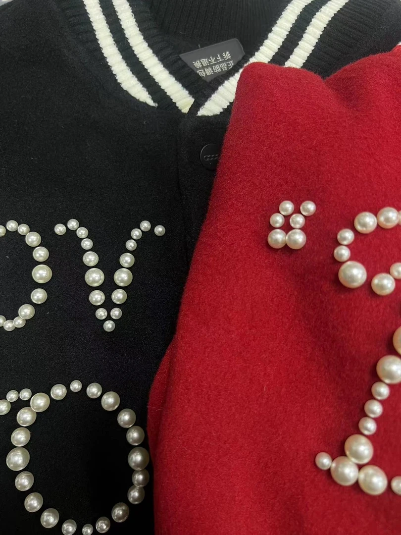 明星同款！美式拼接撞色钉珠Love棒球服男女宽松百搭休闲夹克外套