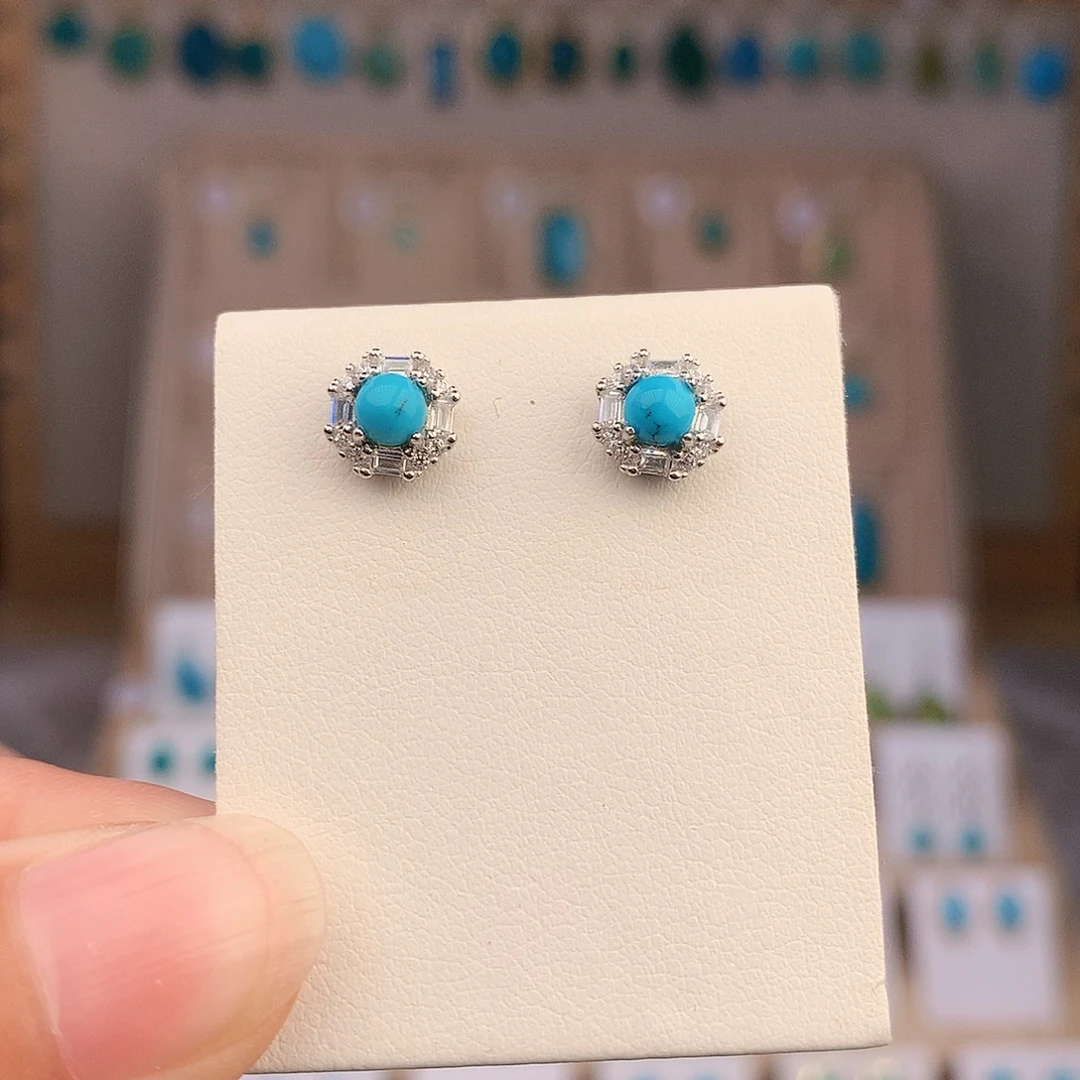 绿松石银S925镶嵌耳饰