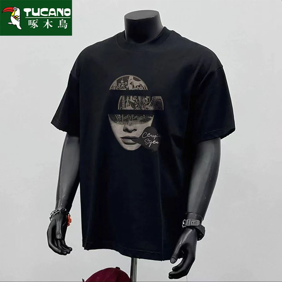 啄木鸟夏季日常休闲半袖百搭纯棉T恤圆领免烫网红潮流ins印花短袖