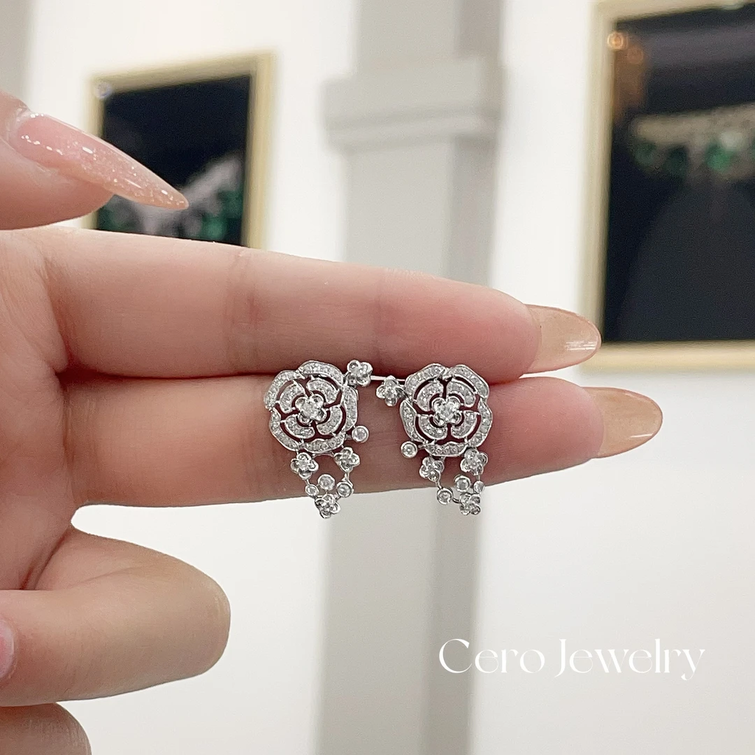 CERO【伯爵山茶花流苏耳钉】经典时尚百搭气质钻石耳钉KK00126