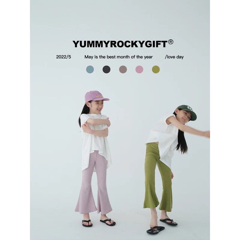 yummy&rocky女童夏季喇叭裤百搭多色薄软休闲裤显瘦