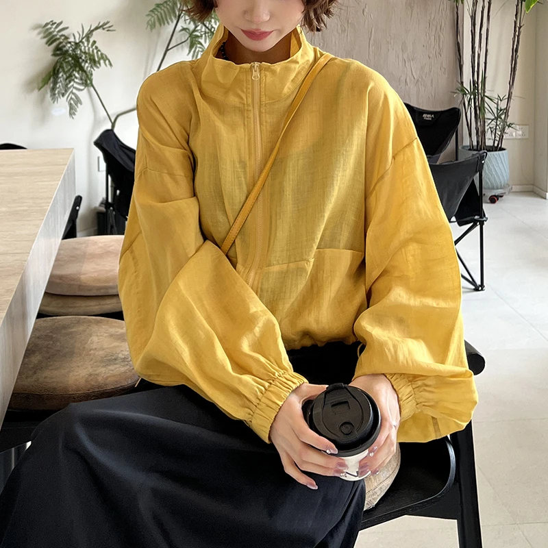 春季新款休闲女装洋气减龄立领拉链长袖外套宽松显瘦百搭纯色上衣