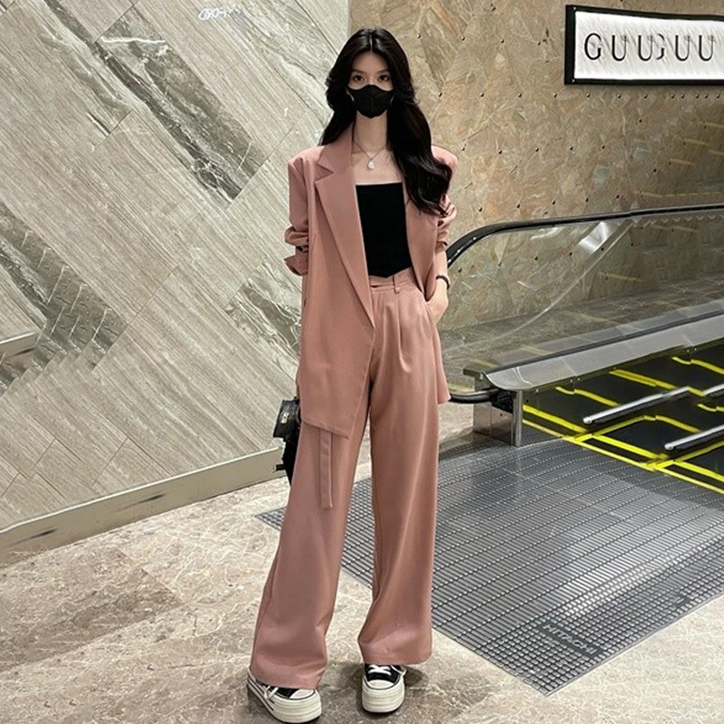 御姐风时尚西装套装女士秋冬装新款职业西装外套休闲阔腿裤两件套