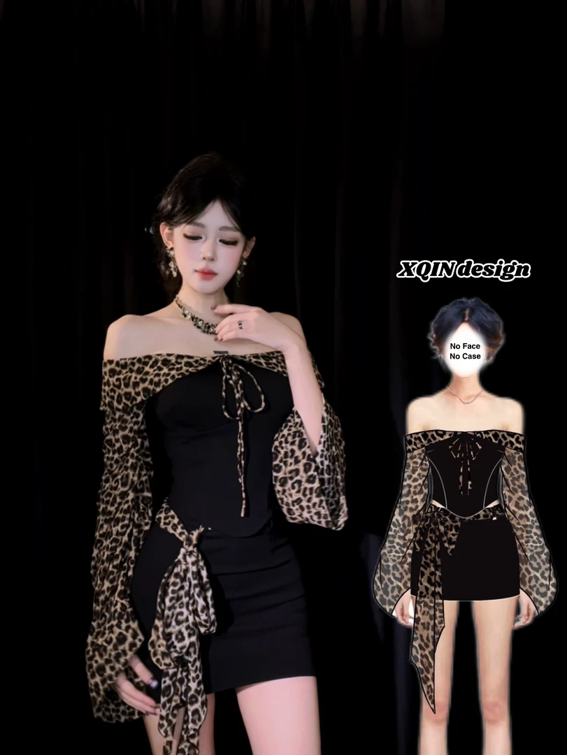 XQIN原创【白日梦我】早秋新款设计感一字肩气质修身套装QXQHZ52522