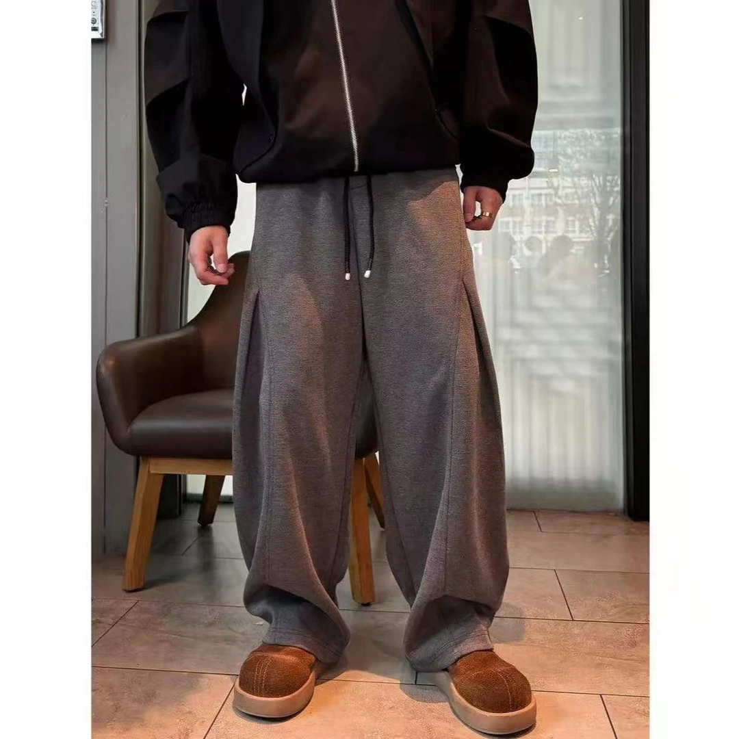 秋季新款时尚纯色慵懒风解构卫裤潮流百搭松弛感男士休闲阔腿裤子