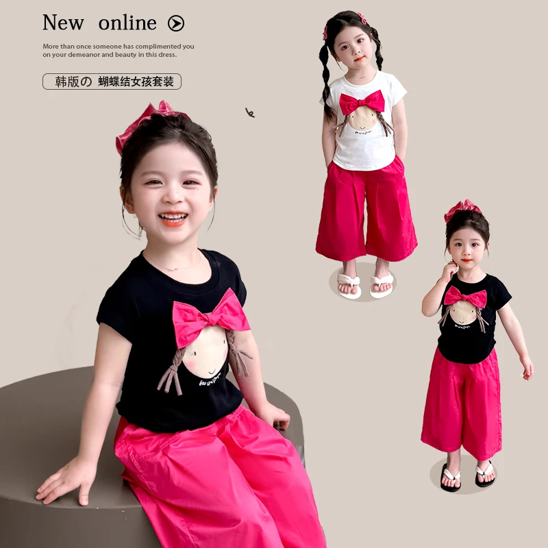 女童夏季短袖套装2025新款儿童阔腿裤时髦两件套宝宝炸街超火衣服