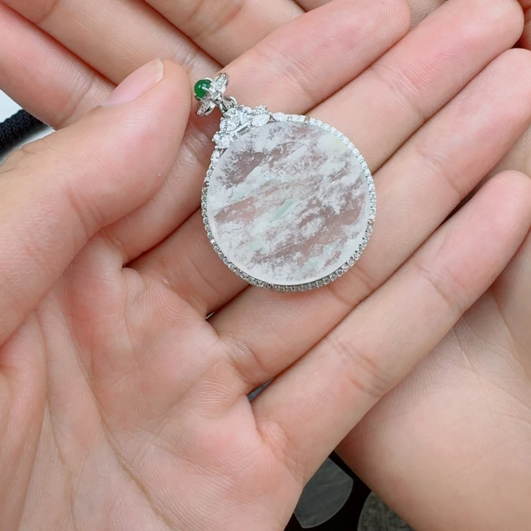 颈饰银S925镶嵌翡翠芸*天然缅甸A货翡翠无事牌