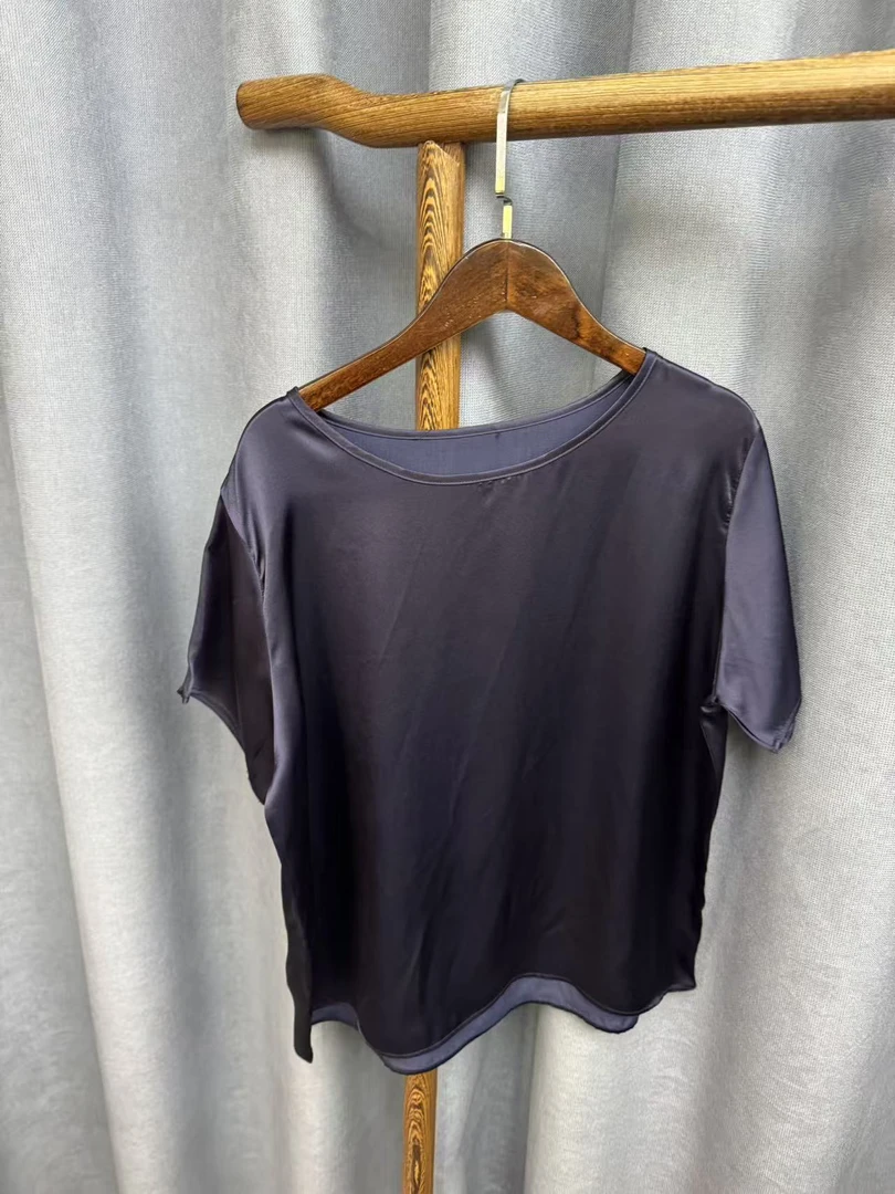 2025秋季新款休闲时尚圆领桑蚕丝短袖上衣女H053