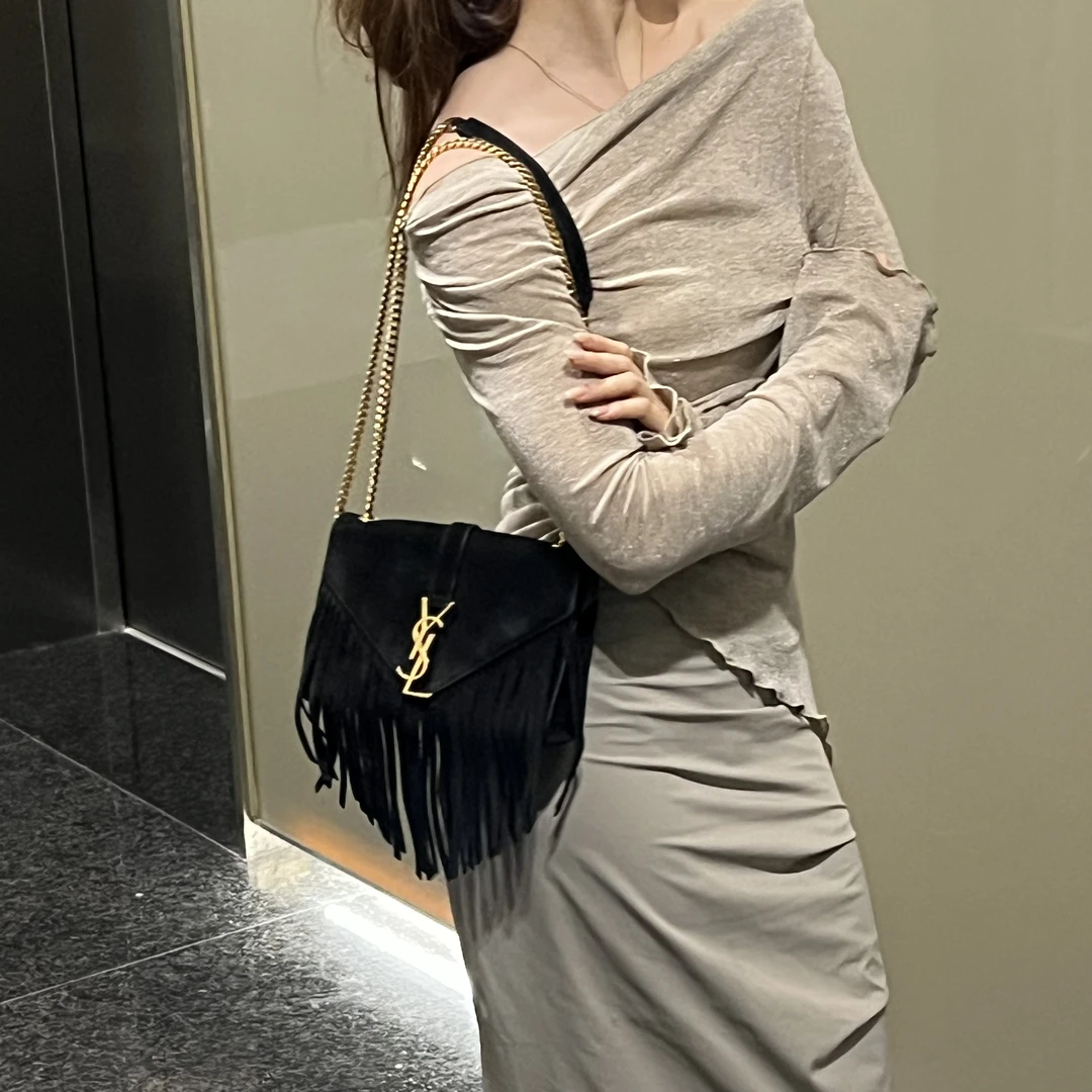 95新 YSL/圣罗兰 95新ysl黑色流苏单肩斜挎包/11726248
