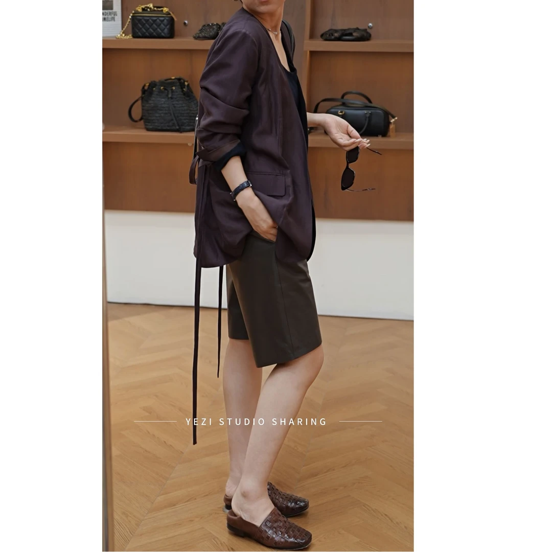 【时尚清单】头层植鞣牛皮立体裁剪经典直筒皮裤皮中裤25325002