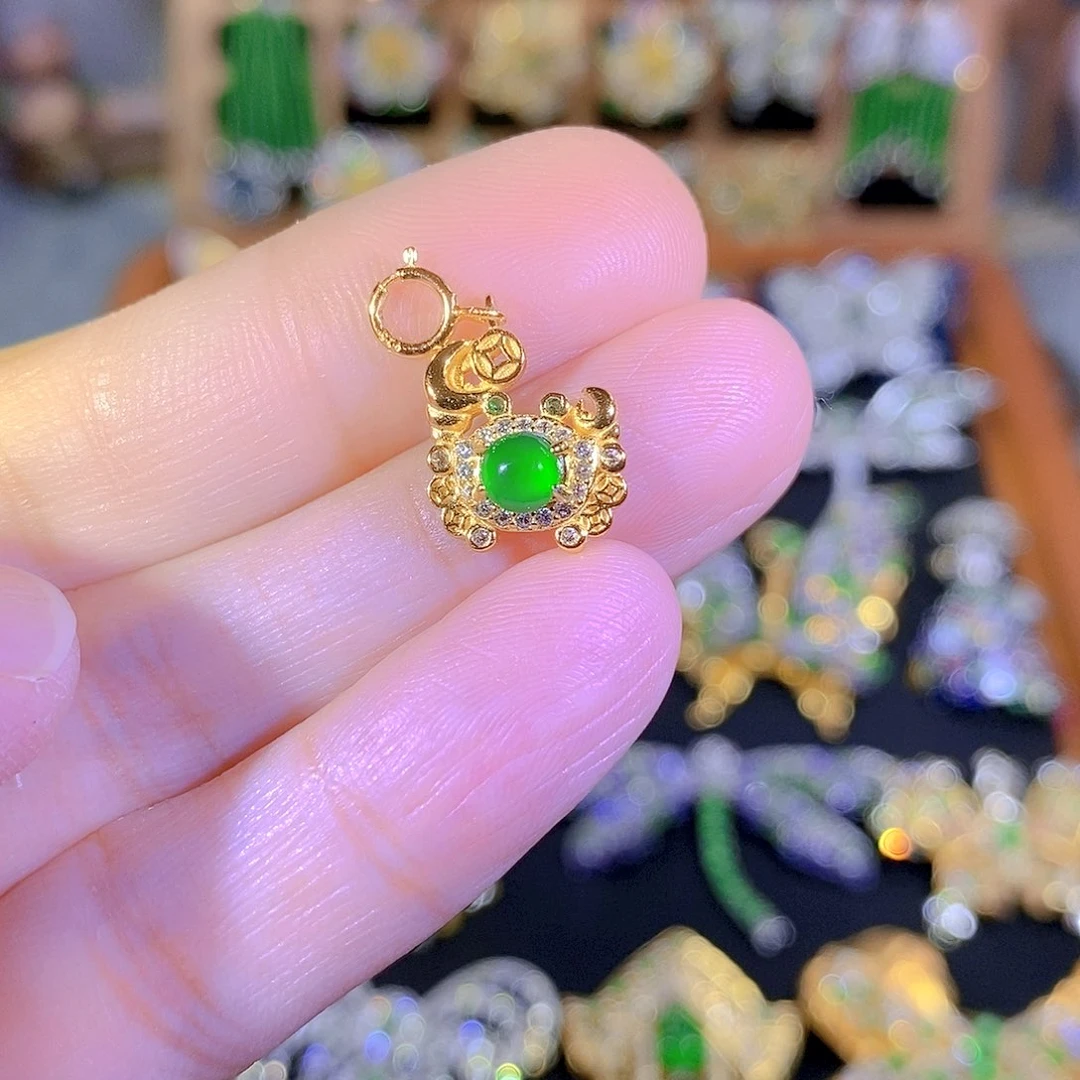 吊坠(不含链)银S925镶嵌翡翠