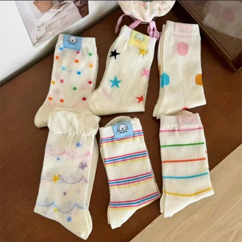 多巴胺袜子女中筒袜夏季薄款可爱网眼透气棉韩版洞洞鞋长袜夏天JY