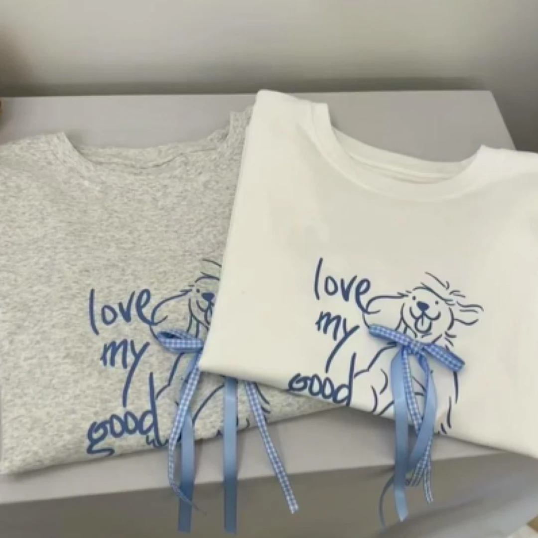 韩国egg立体蝴蝶结狗子T恤女