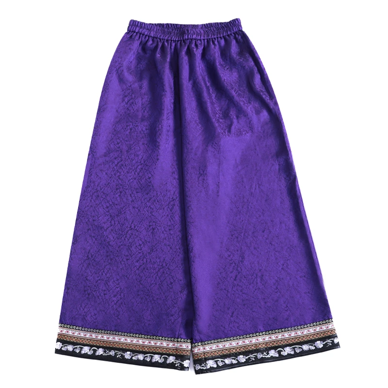 「春光明」乐锦坊复古中国风原创手工设计百搭中式长款汉服绣花裤子